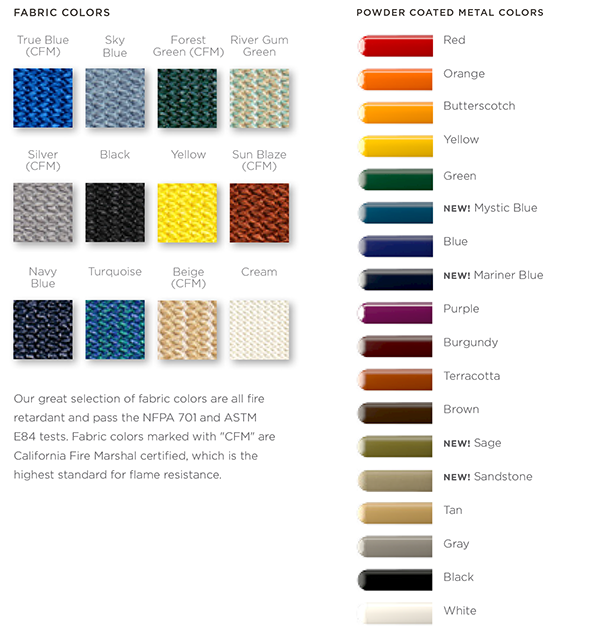 fabric and powder coat colors for shade sails and tension sunshades